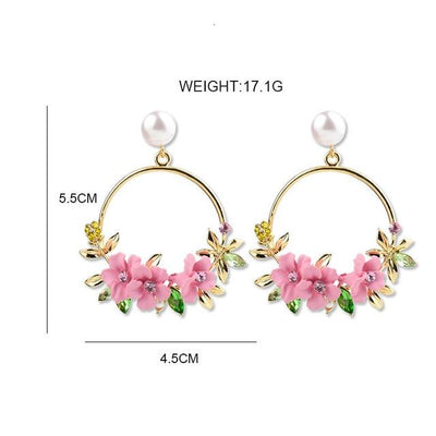 vintage Trendy Cute Flower Dangle Earrings For Women Girl Jewelry Female Rhinestone Round Circle Gift Wholesale oorbellen earing