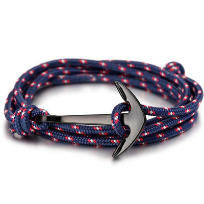 High quality fashion black anchor bracelet men's charm survival rope chain leather friendship bracelet men and women jewelry