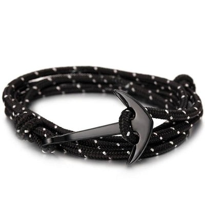 High quality fashion black anchor bracelet men's charm survival rope chain leather friendship bracelet men and women jewelry